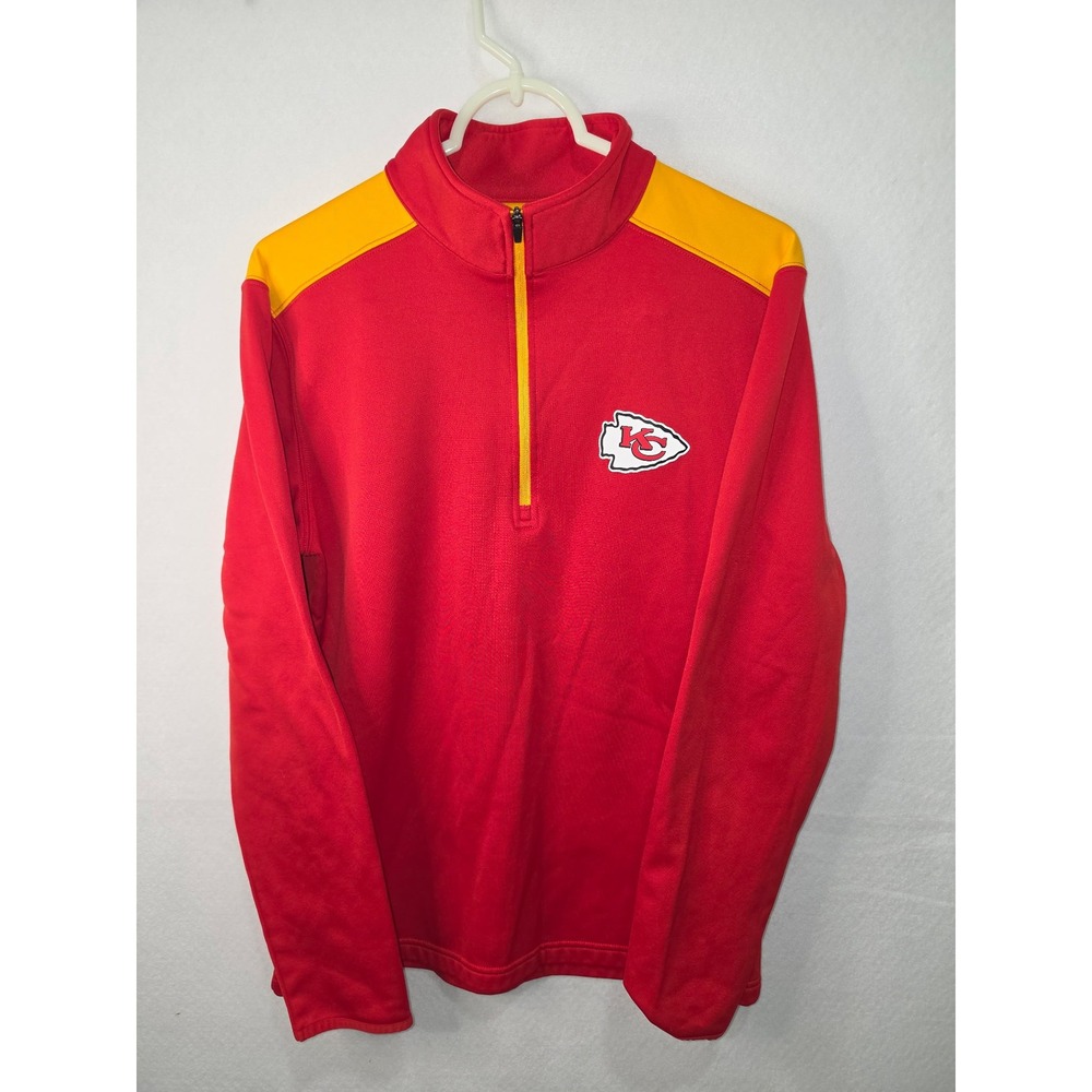 NFL Team Apparel Kansas City Chiefs Mens Medium Red Yellow Quarter Zip Pullover